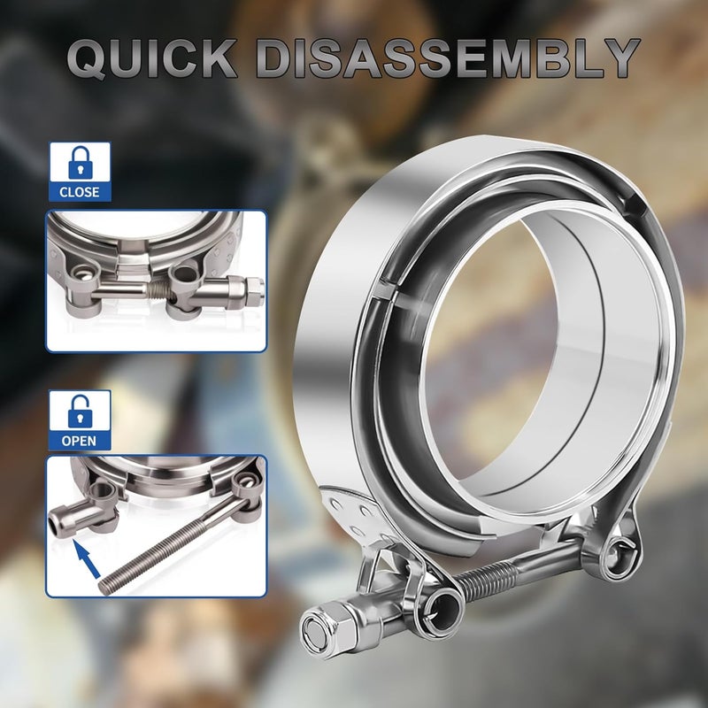 COROTC 3 inch V Band Clamp with Flange Male Female - 2PCS 304 Stainless Steel Quick Release V Band Clamp Exhaust For Turbo, Downpipes, Exhaust Systems(3.0") - Image 4